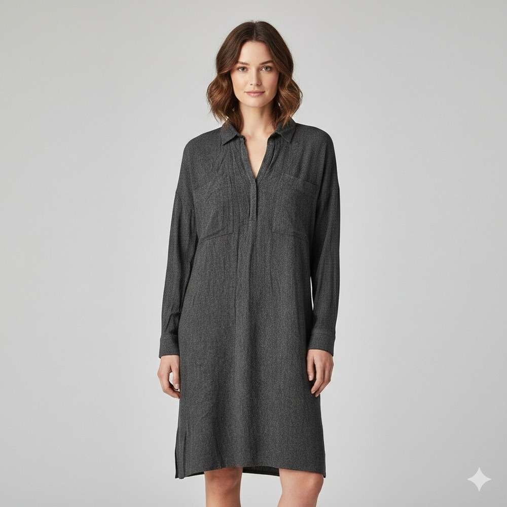 James Perse Standard Charcoal Grey Viscose Wool Blend Tunic Shirt Dress Size 4